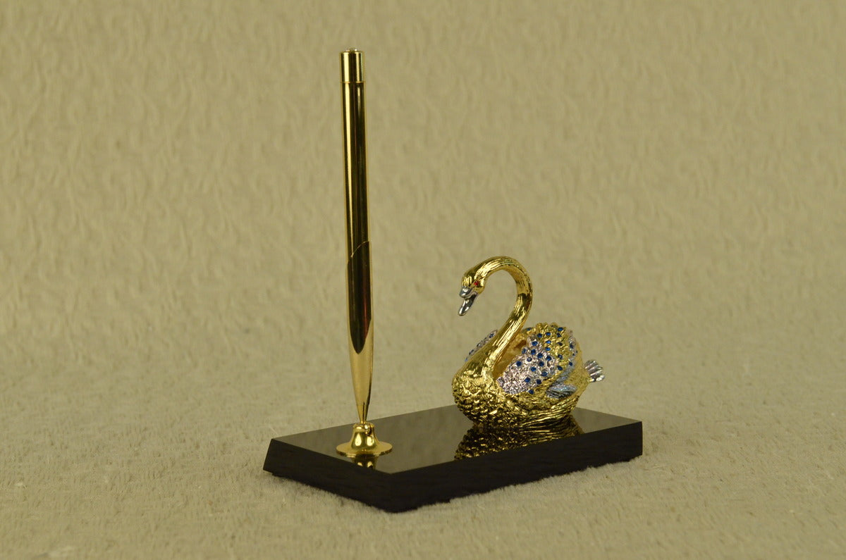 Handcrafted bronze sculpture SALE Quality With Holder Pen Swan Plated Gold 24K