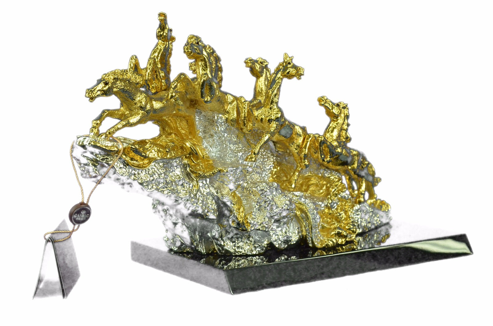 24K GOLD PLATED EIGHT MUSTANG HORSES BRONZE STATUE ABSTRACT MODERN ART DECOR