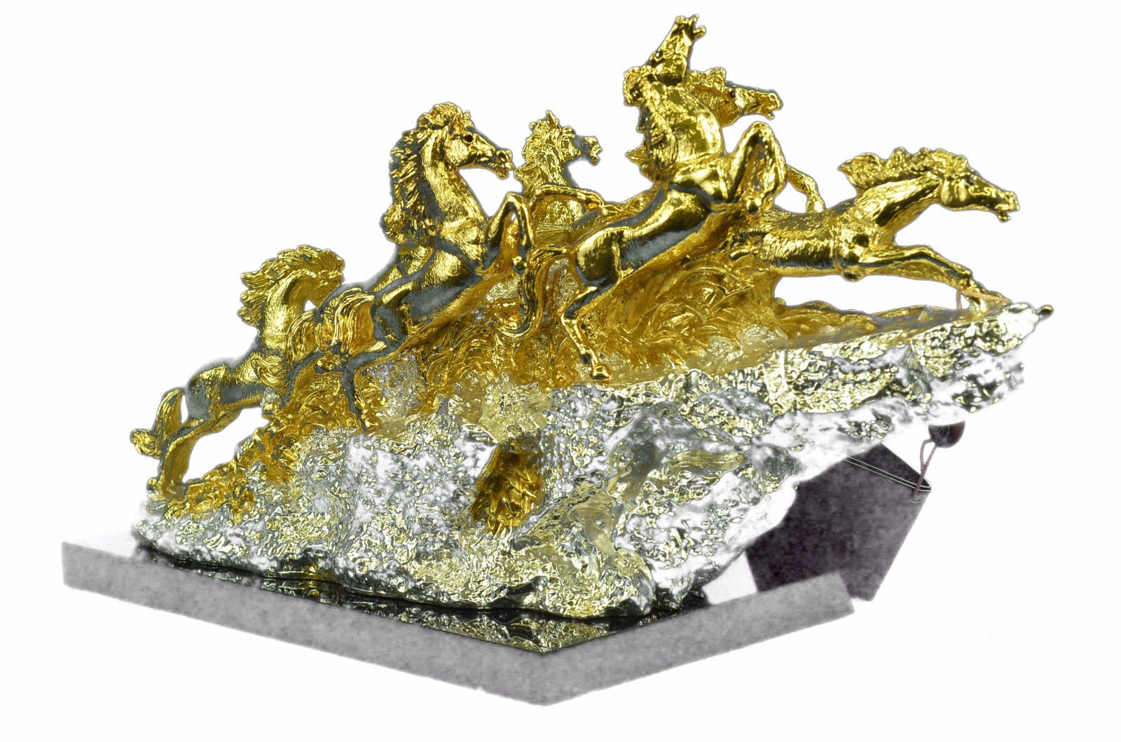 24K GOLD PLATED EIGHT MUSTANG HORSES BRONZE STATUE ABSTRACT MODERN ART DECOR