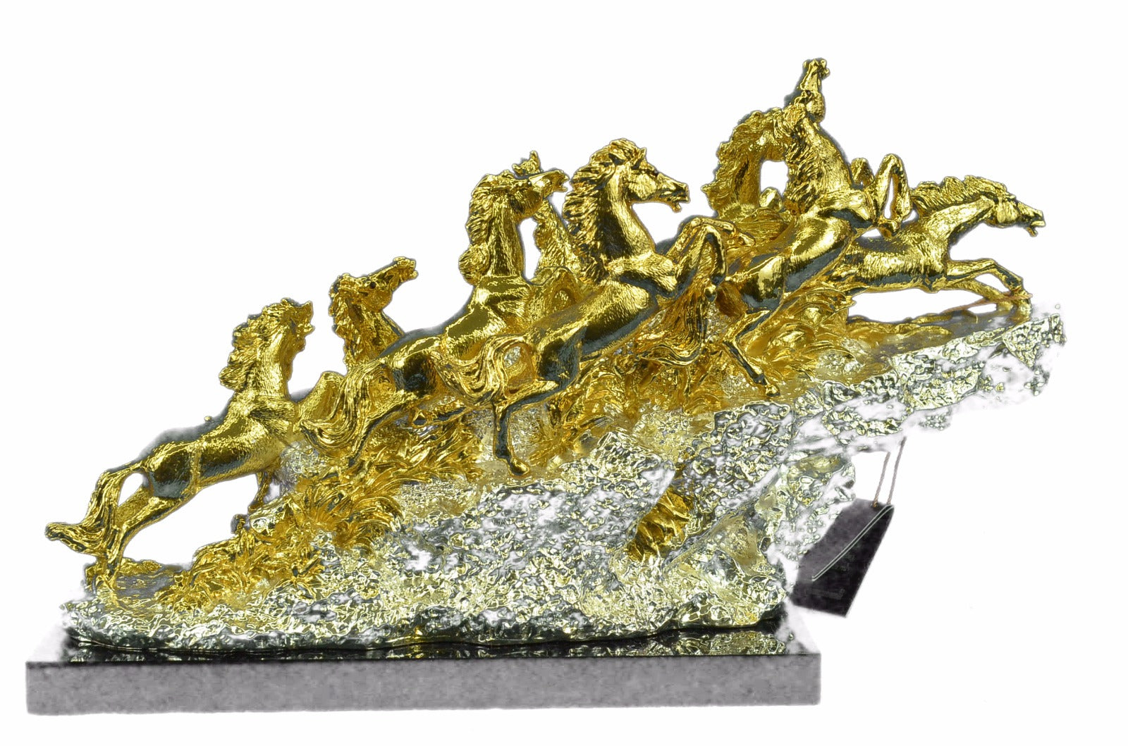 24K GOLD PLATED EIGHT MUSTANG HORSES BRONZE STATUE ABSTRACT MODERN ART DECOR