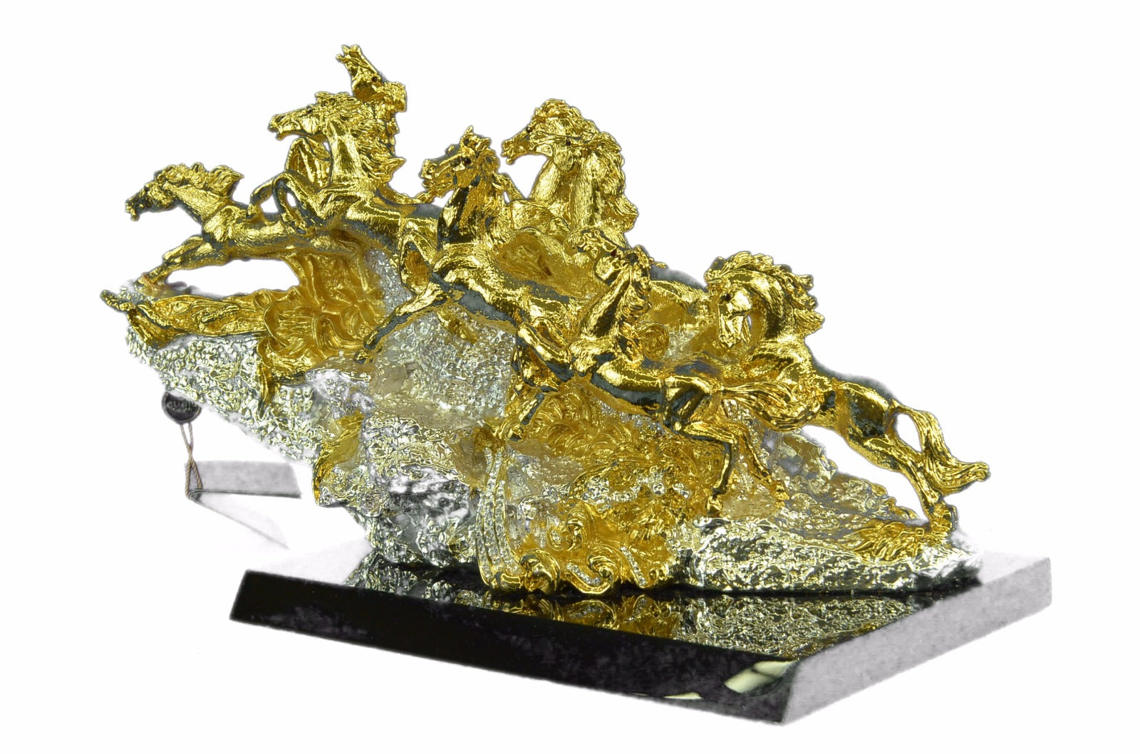 24K GOLD PLATED EIGHT MUSTANG HORSES BRONZE STATUE ABSTRACT MODERN ART DECOR