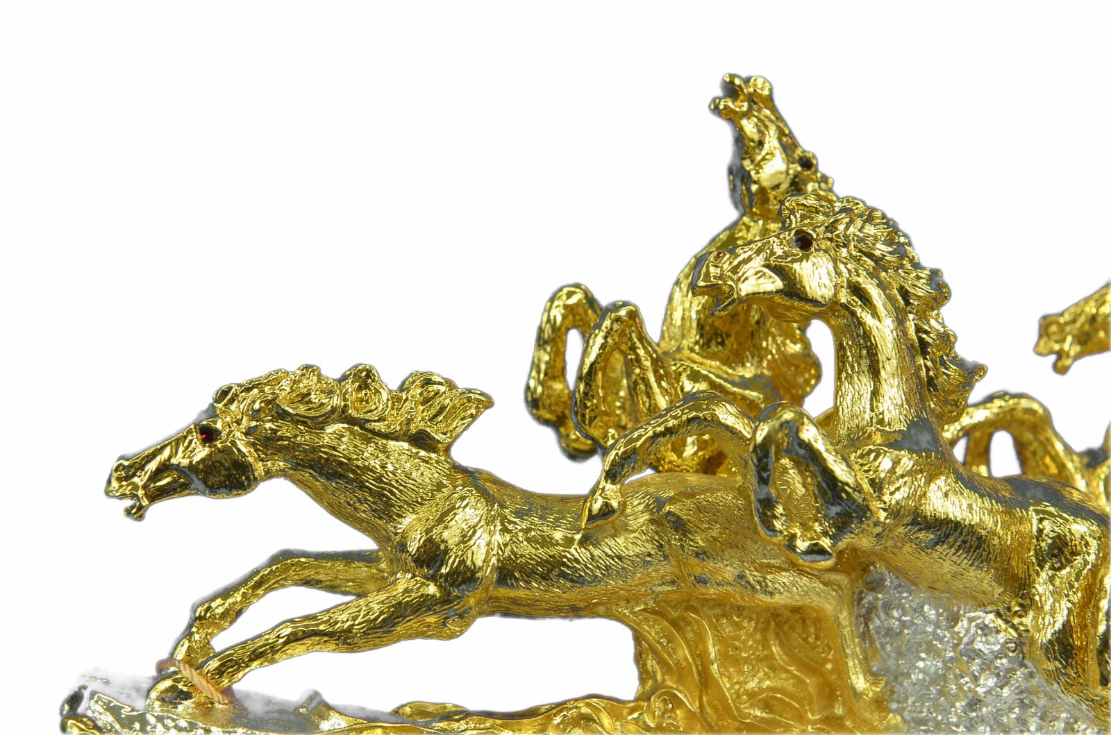 24K GOLD PLATED EIGHT MUSTANG HORSES BRONZE STATUE ABSTRACT MODERN ART DECOR