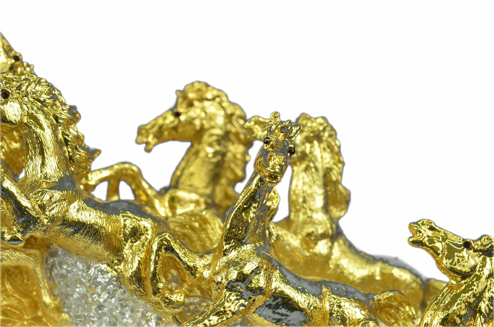 24K GOLD PLATED EIGHT MUSTANG HORSES BRONZE STATUE ABSTRACT MODERN ART DECOR