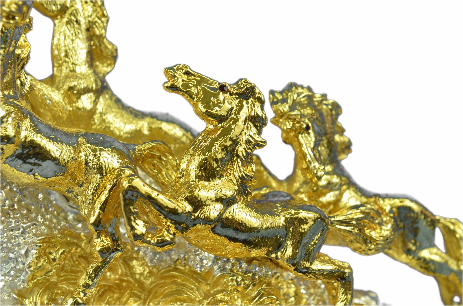 24K GOLD PLATED EIGHT MUSTANG HORSES BRONZE STATUE ABSTRACT MODERN ART DECOR