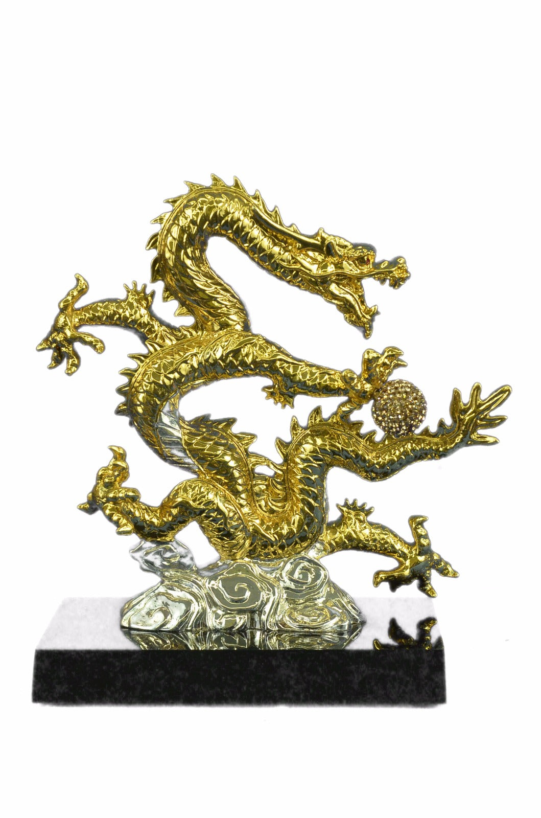 Long Royal Bronze 24k gild Cloisonne carved dragon Phoenix God Figurine Gift