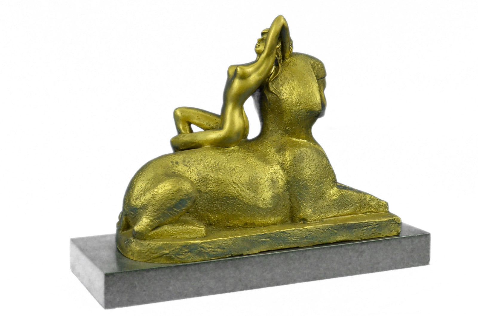 Handcrafted bronze sculpture SALE Gif Base Marble Nymph Nude With Lion Egyptian