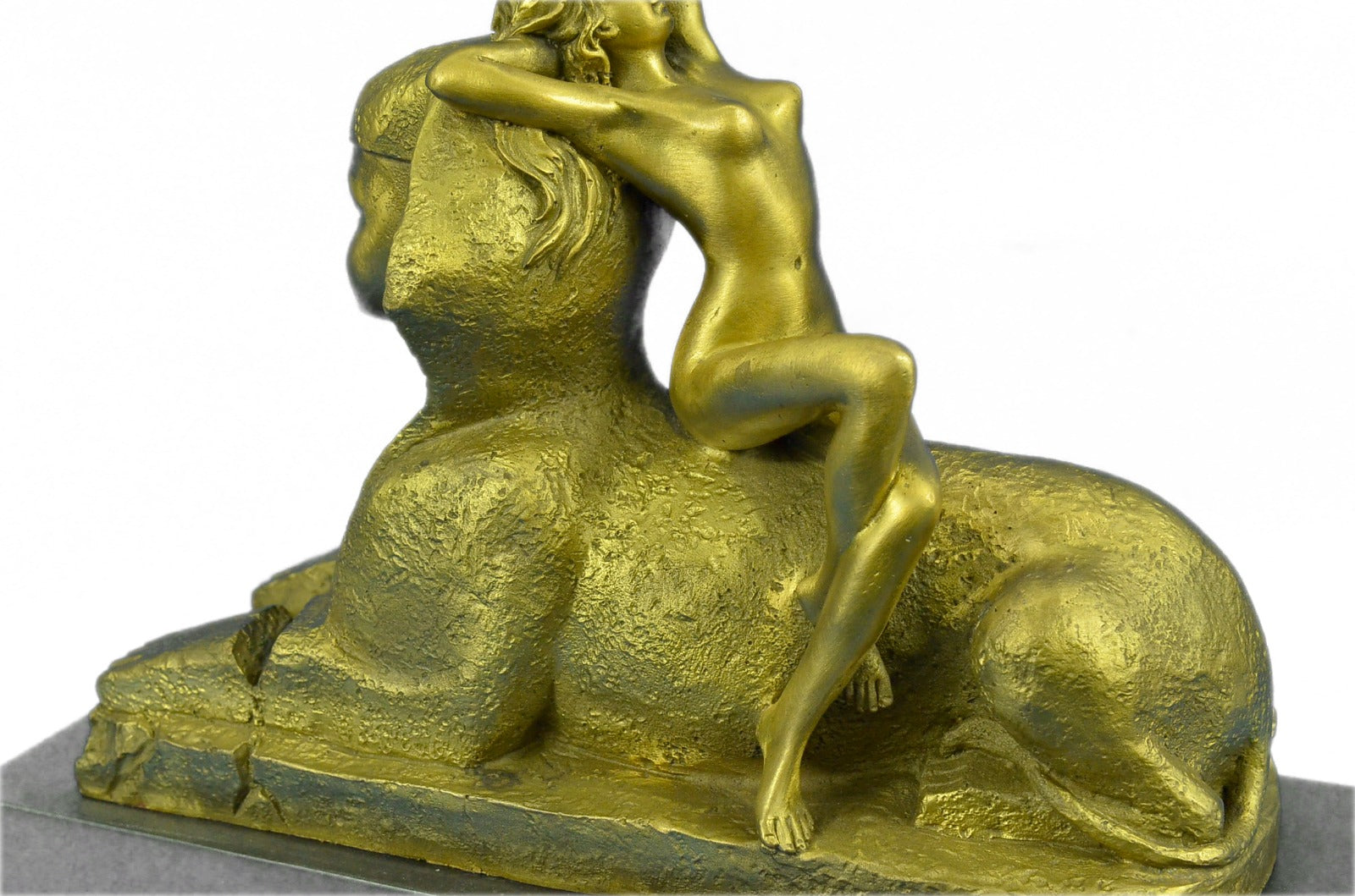 Handcrafted bronze sculpture SALE Gif Base Marble Nymph Nude With Lion Egyptian