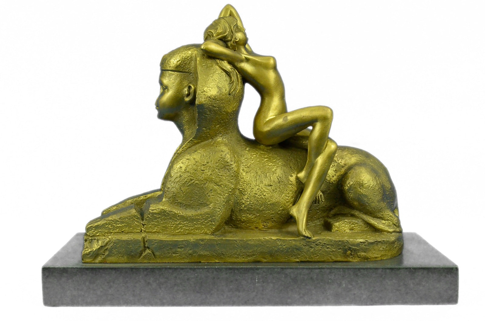 Handcrafted bronze sculpture SALE Gif Base Marble Nymph Nude With Lion Egyptian