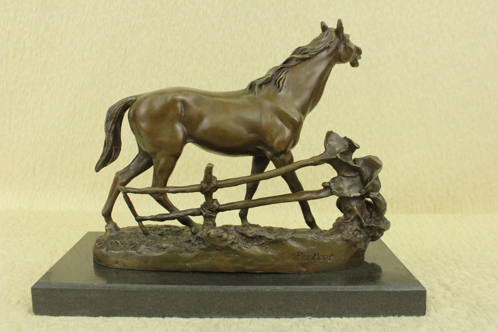 Signed P.J Mene Loving Horse Bronze Sculpture Marble Base Statue Figurine Sale