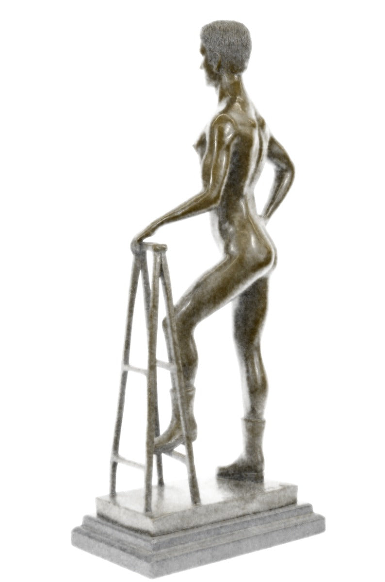 GAY EROTIC BRONZE ART STATUE HOMO NAKED MAN FIGURINE NUDE MALE SCULPTURE SIGNED