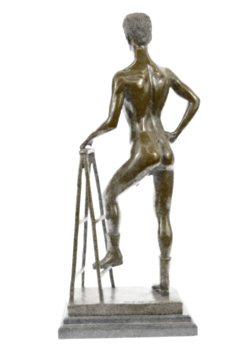 GAY EROTIC BRONZE ART STATUE HOMO NAKED MAN FIGURINE NUDE MALE SCULPTURE SIGNED