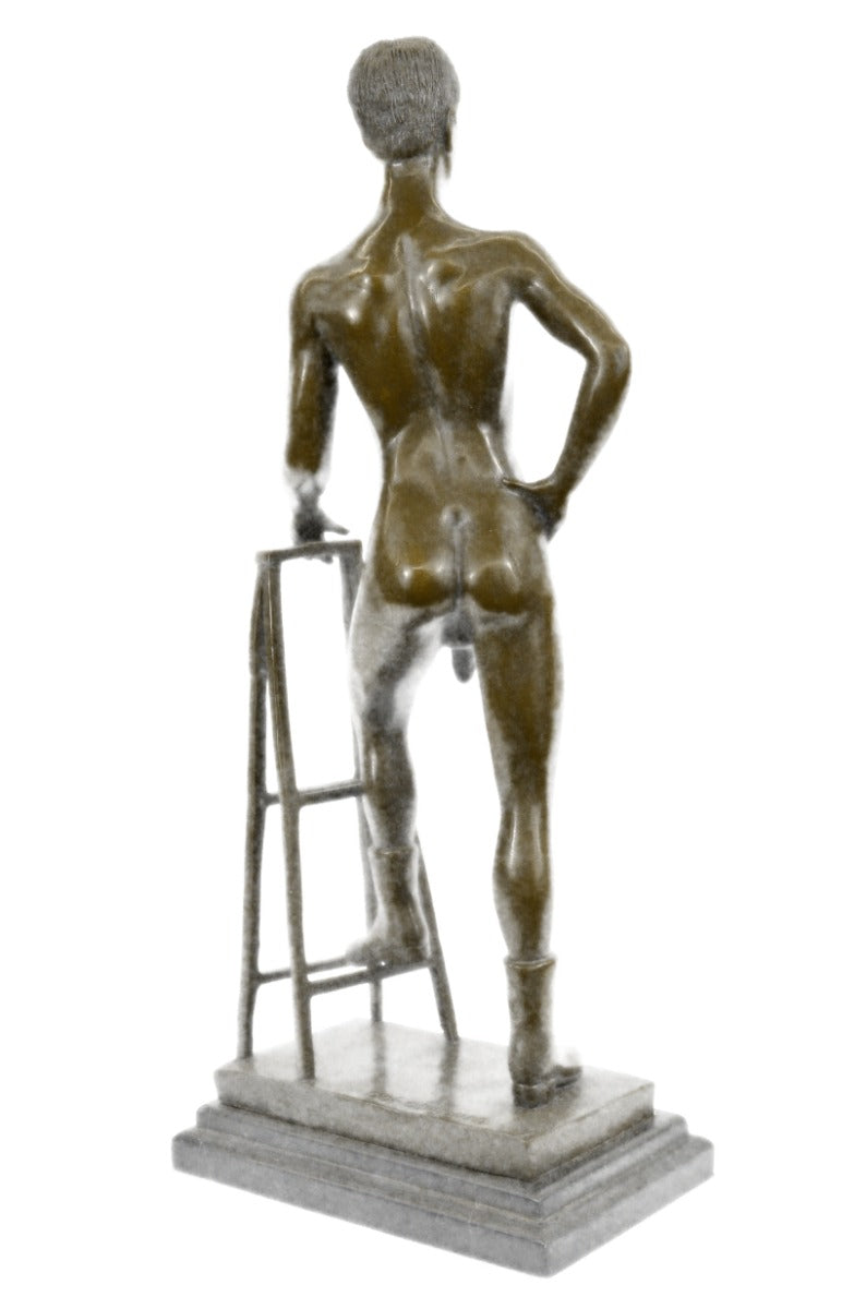 GAY EROTIC BRONZE ART STATUE HOMO NAKED MAN FIGURINE NUDE MALE SCULPTURE SIGNED