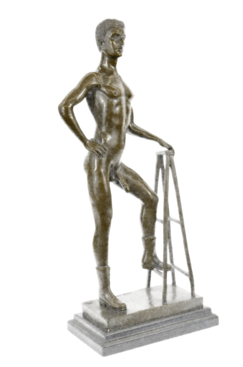 GAY EROTIC BRONZE ART STATUE HOMO NAKED MAN FIGURINE NUDE MALE SCULPTURE SIGNED