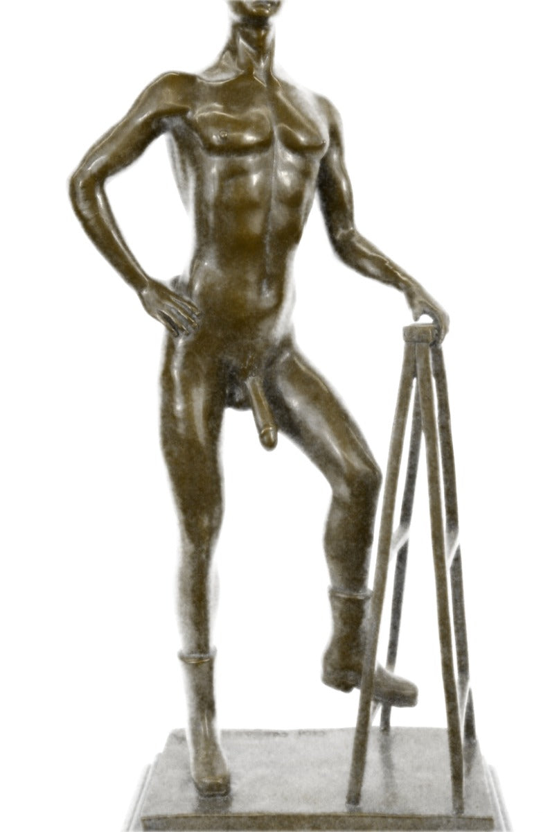 GAY EROTIC BRONZE ART STATUE HOMO NAKED MAN FIGURINE NUDE MALE SCULPTURE SIGNED