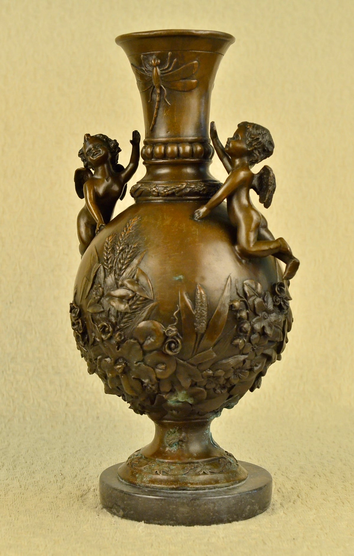 Handcrafted Baby Cherub Angel putti  Vase Urn Home Office Decoration Bronze Sale