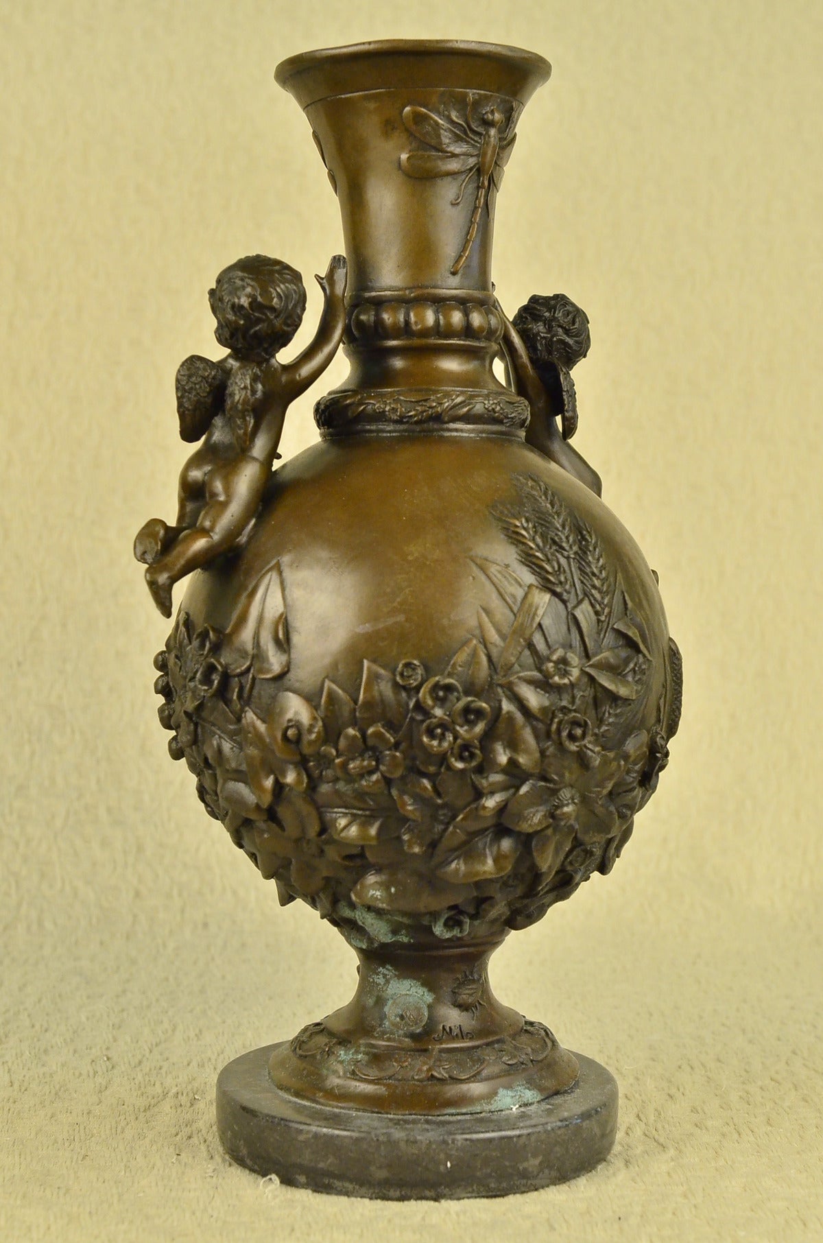 Handcrafted Baby Cherub Angel putti  Vase Urn Home Office Decoration Bronze Sale