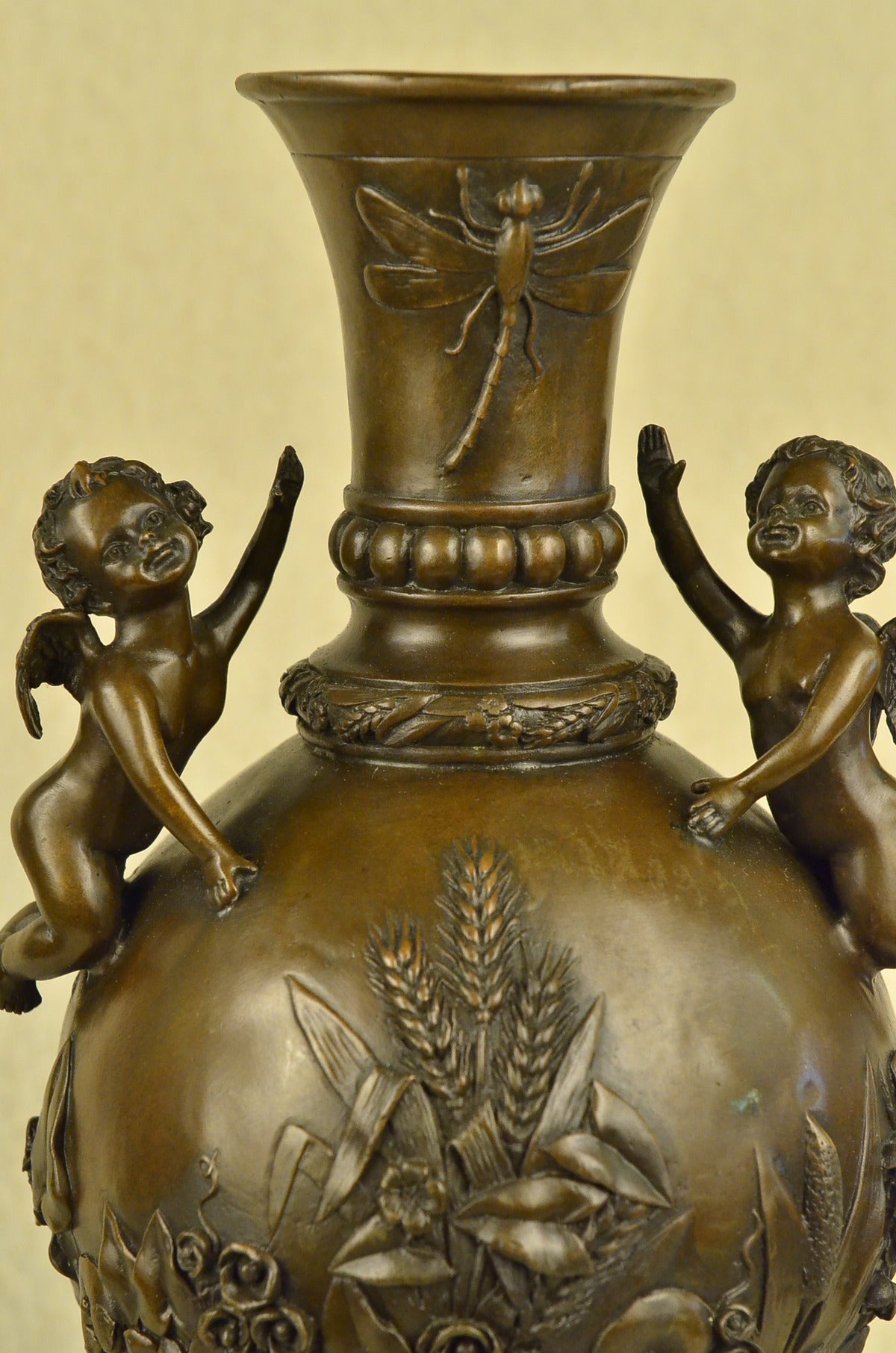 Handcrafted Baby Cherub Angel putti  Vase Urn Home Office Decoration Bronze Sale