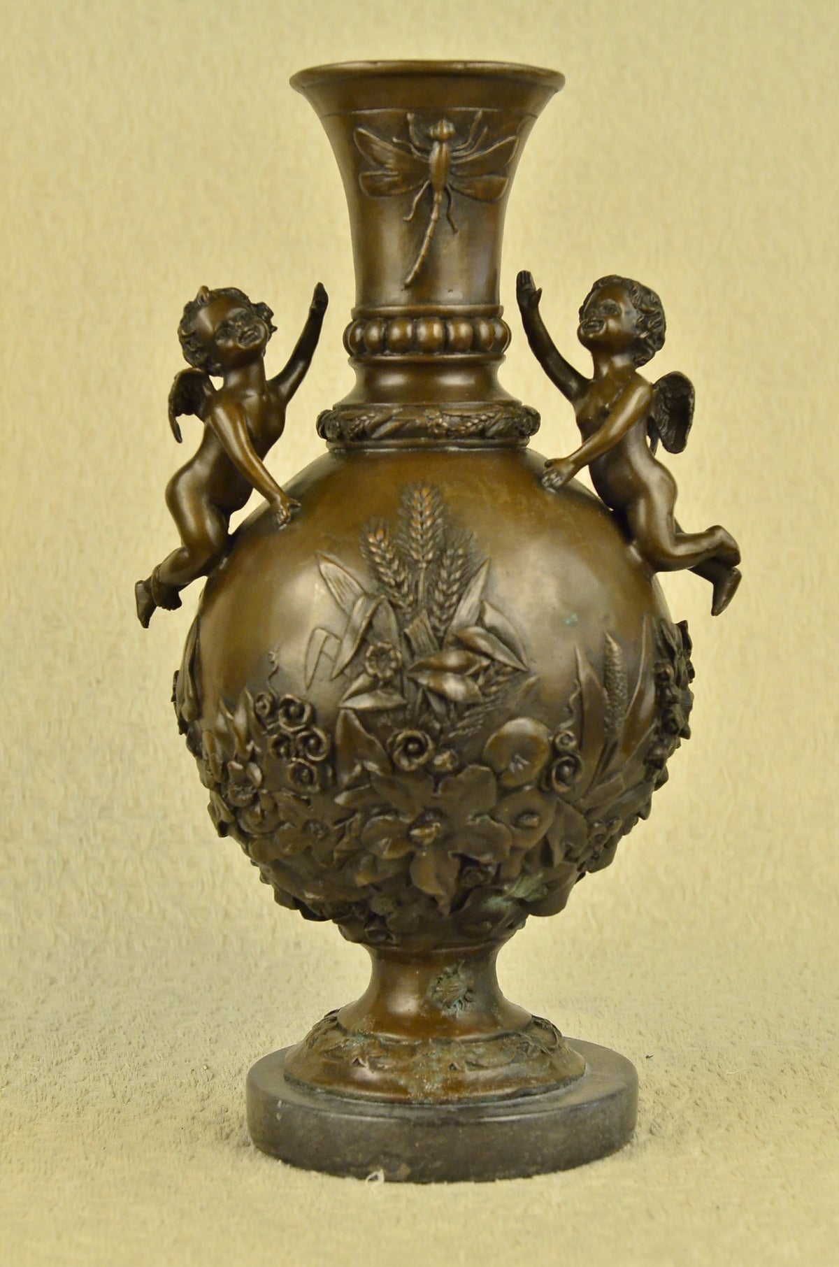 Handcrafted Baby Cherub Angel putti  Vase Urn Home Office Decoration Bronze Sale