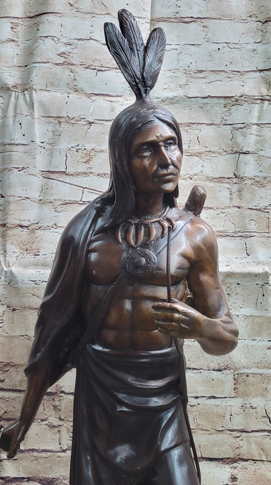 American Indian Warrior 100% Solid Bronze Sculpture Art Figurine Statue Artwork