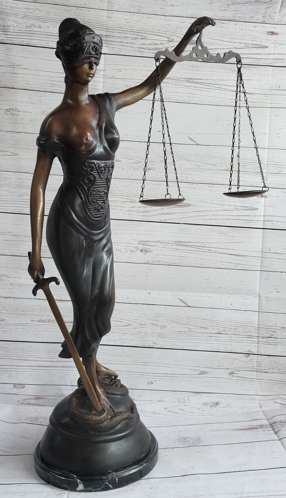 Nude Bronze Statue Sculpture Lady Scales Blind Justice Law Figure Figurine Lawyer