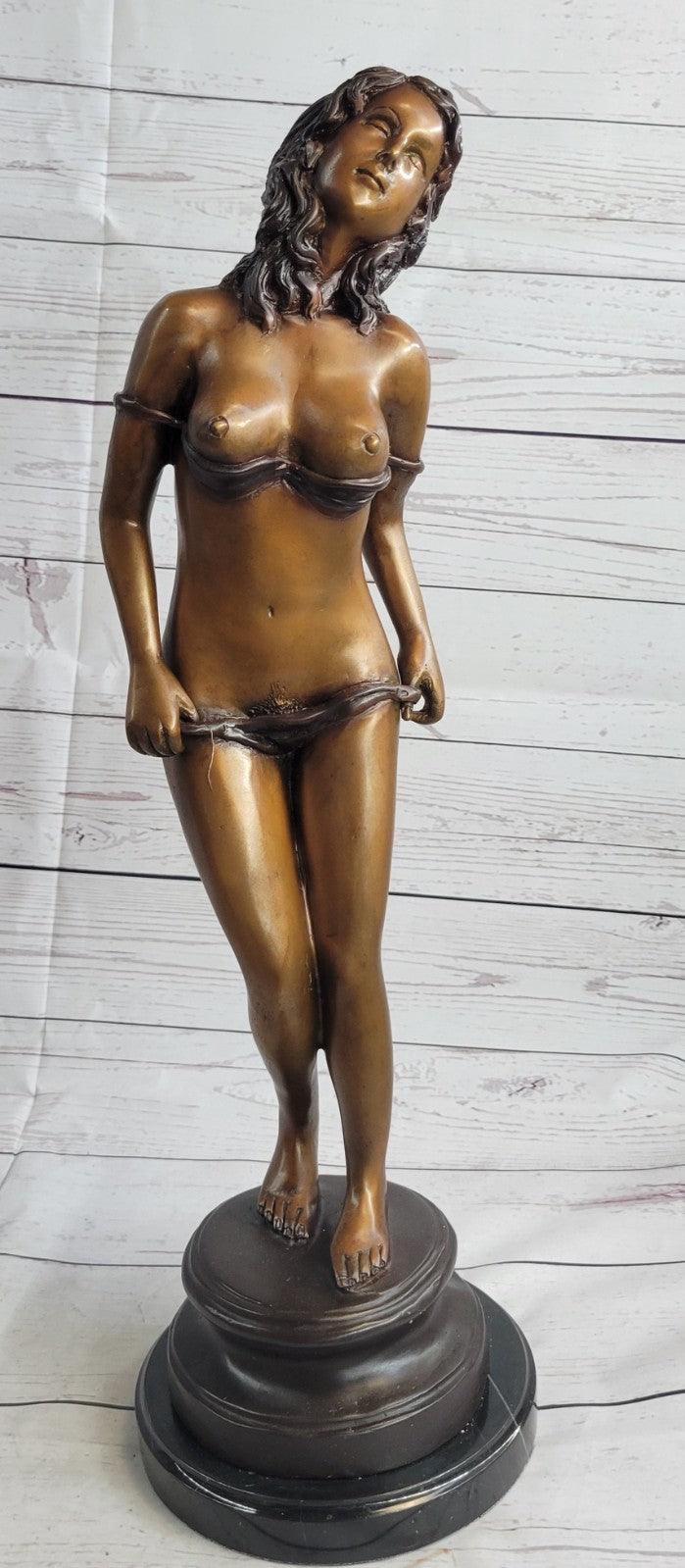 Genuine Bronze Nude Naked Lady Girl Woman Female Standing Sculpture Fi