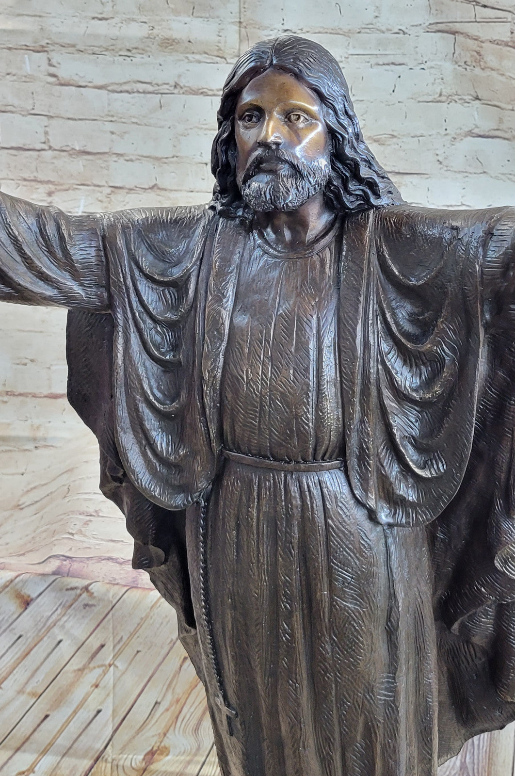 Large French Religious Bronze Statue Jesus With open Arms Lost Wax Method Statue