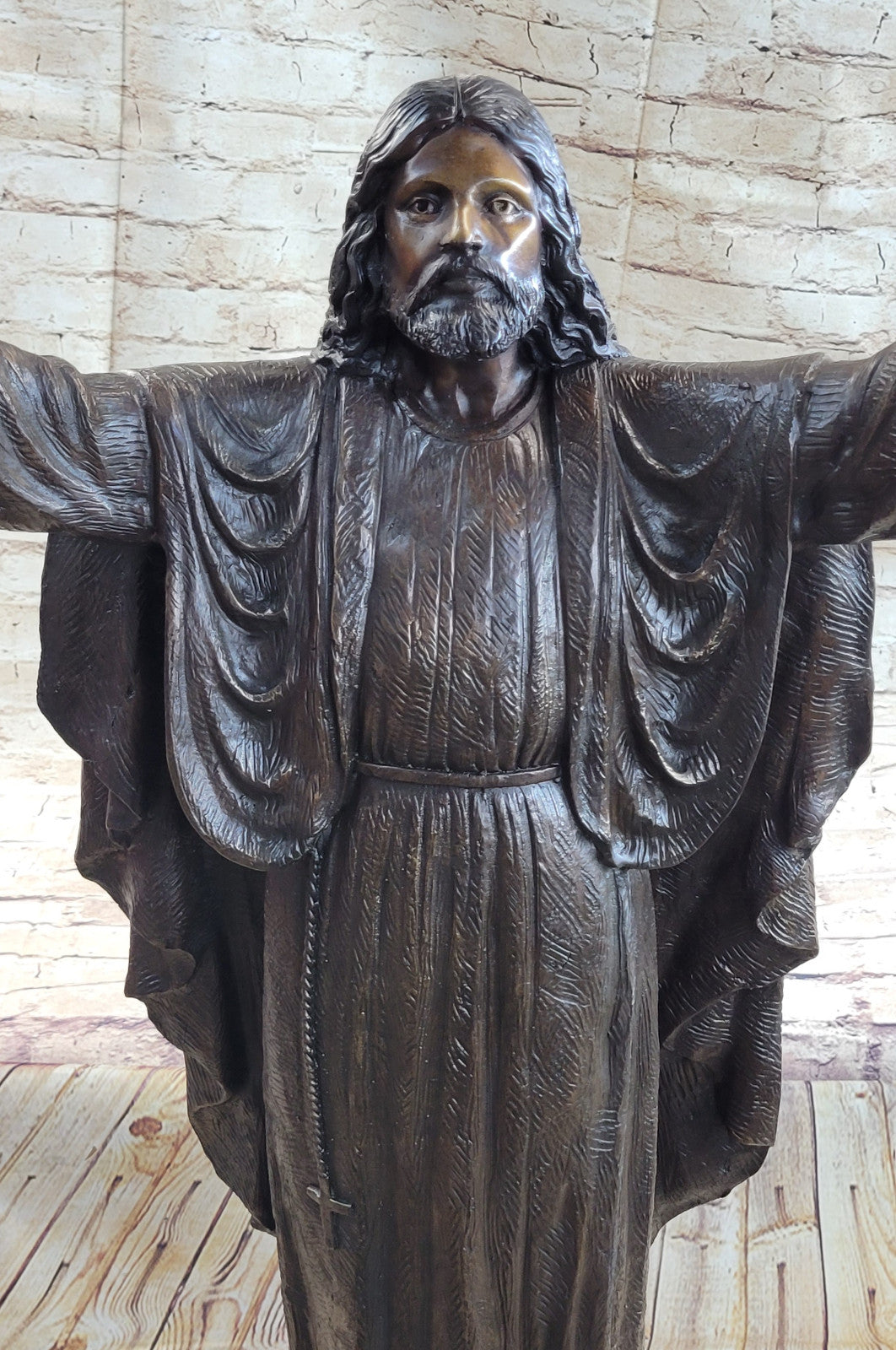 Large French Religious Bronze Statue Jesus With open Arms Lost Wax Method Statue