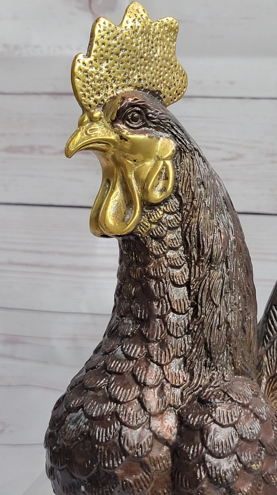Solid 100% Bronze Sculpture Signed Exquisite Rooster Farm Art Statues Figure Gift