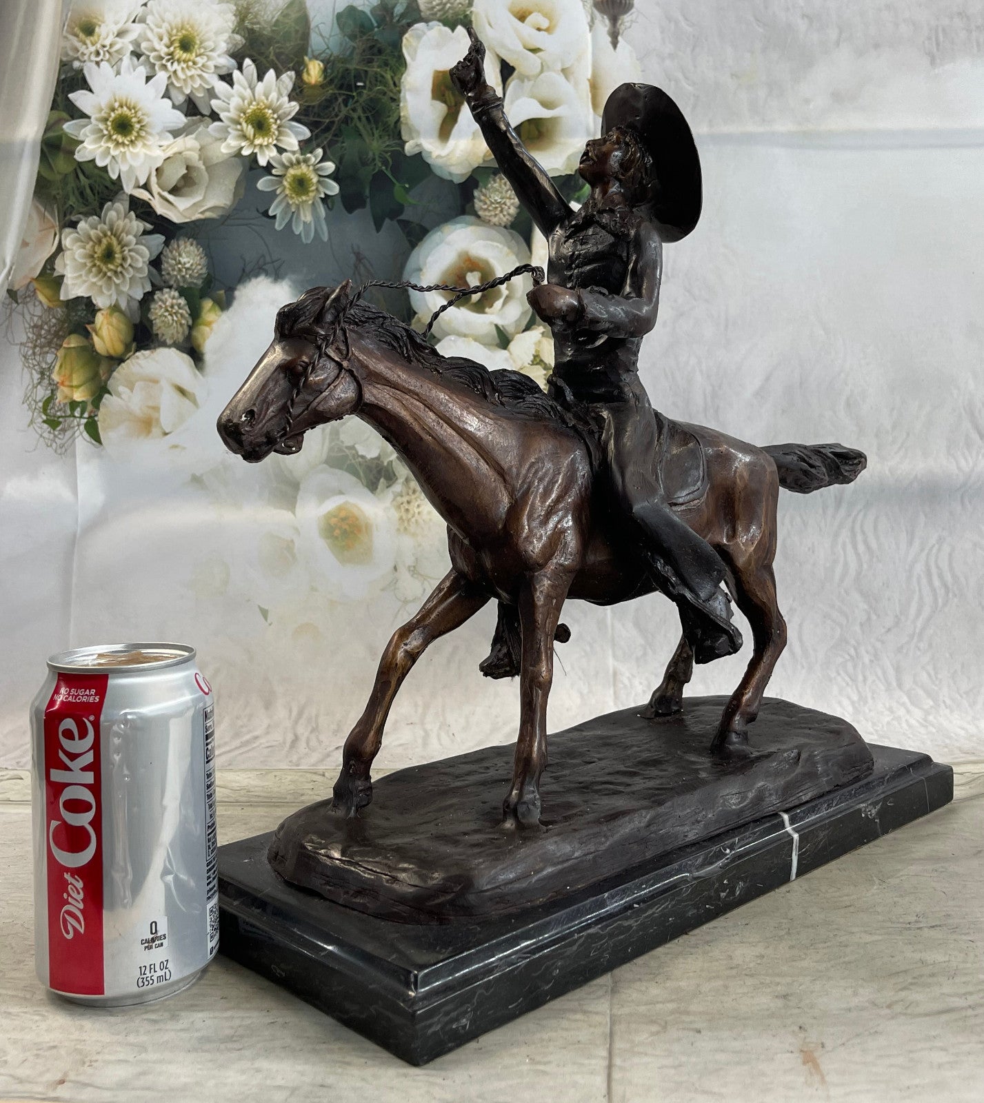 Bronze Cowboy Sculpture Lasso Western Horse Fine Art Remington Russell 23lb 17in