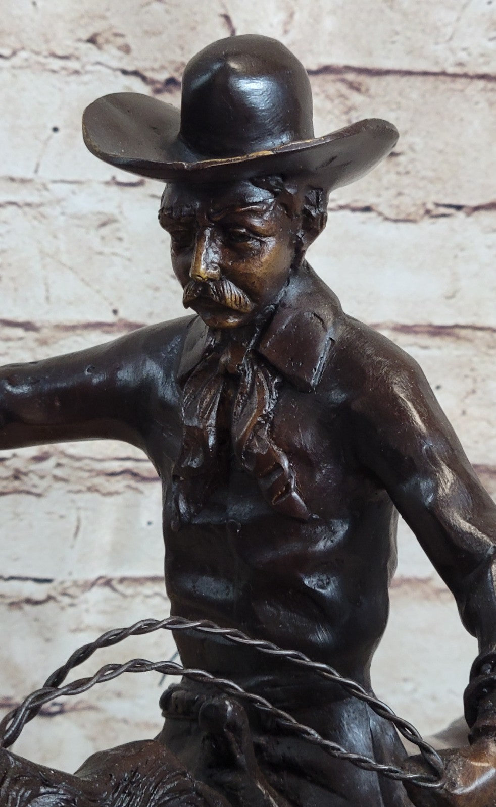 WESTERN COWBOY ON HORSE Handcrafted Decor Art Bronze Sculpture Statue Figurine T