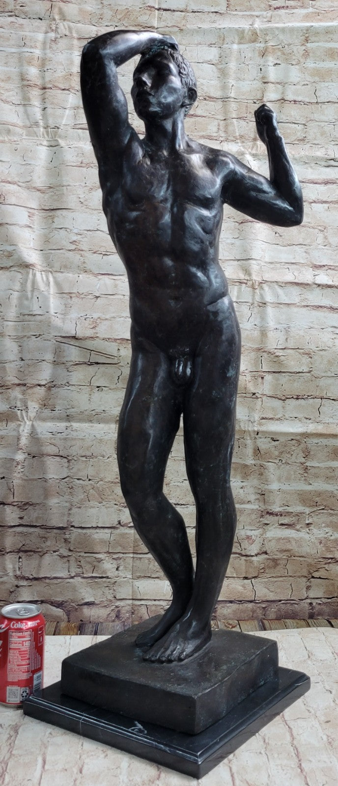 Nude Young Standing Man Statue Handcrafted Bronze Sculpture Home Decor Art SALE