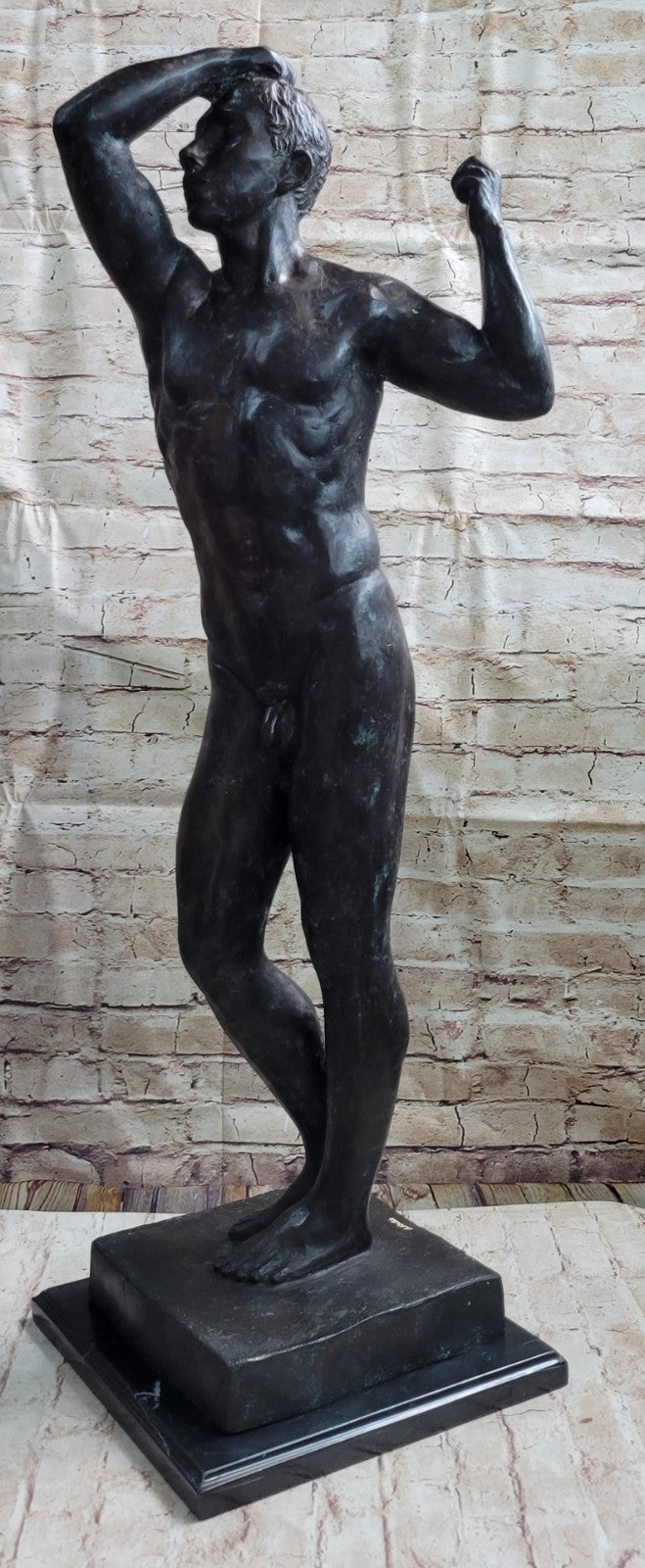 Nude Young Standing Man Statue Handcrafted Bronze Sculpture Home Decor Art SALE