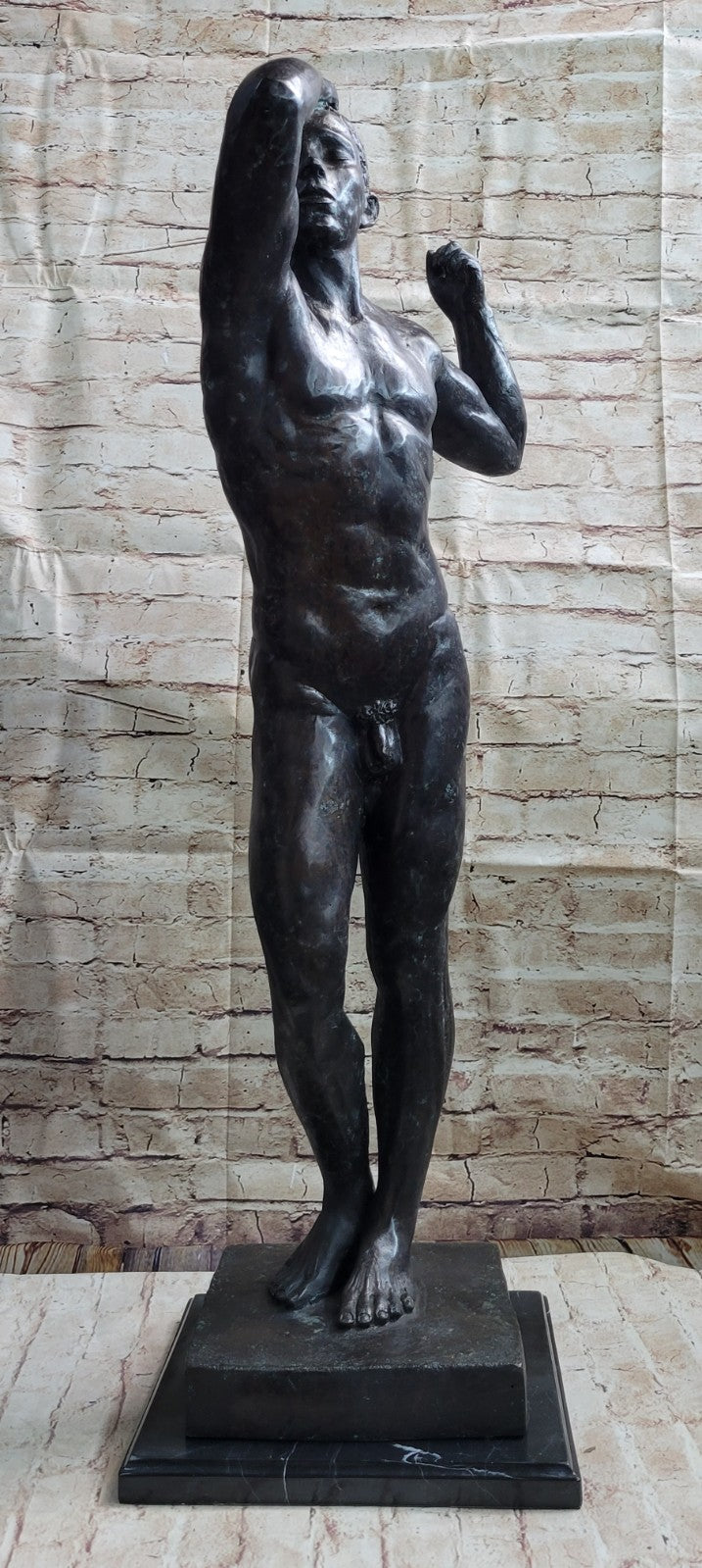 Nude Young Standing Man Statue Handcrafted Bronze Sculpture Home Decor Art SALE