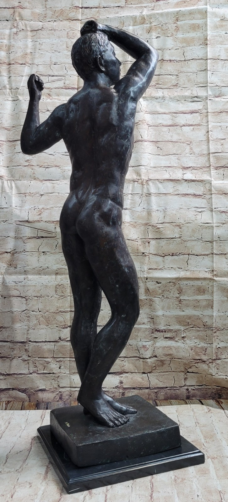 Nude Young Standing Man Statue Handcrafted Bronze Sculpture Home Decor Art SALE