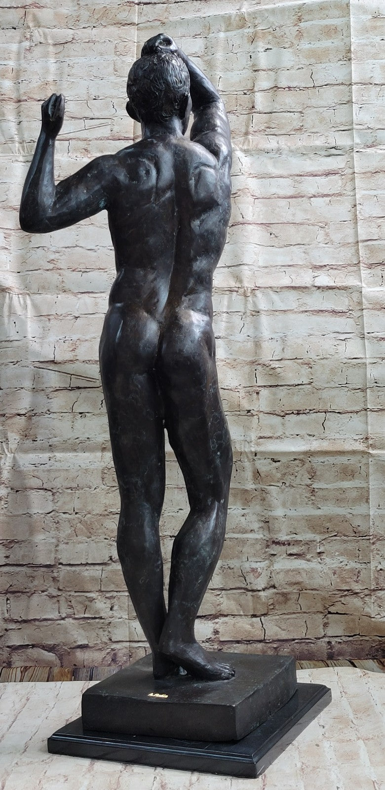 Nude Young Standing Man Statue Handcrafted Bronze Sculpture Home Decor Art SALE