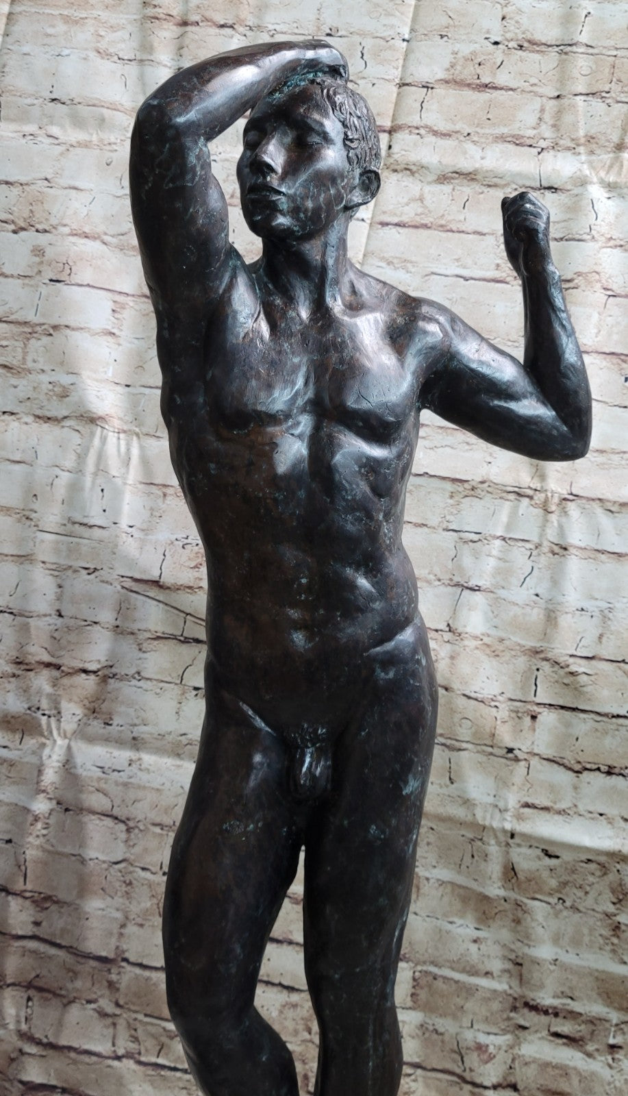 Nude Young Standing Man Statue Handcrafted Bronze Sculpture Home Decor Art SALE