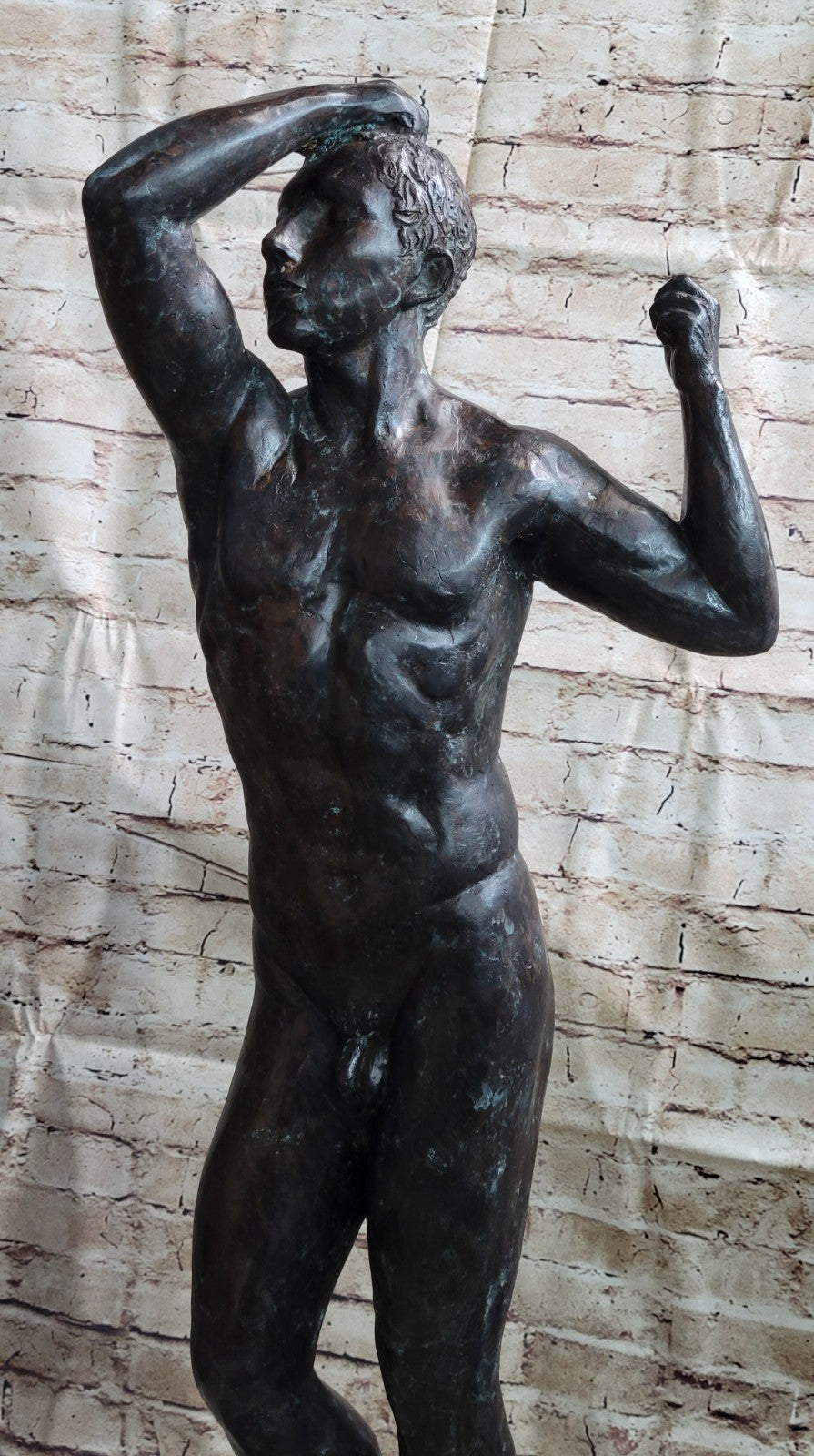 Nude Young Standing Man Statue Handcrafted Bronze Sculpture Home Decor Art SALE