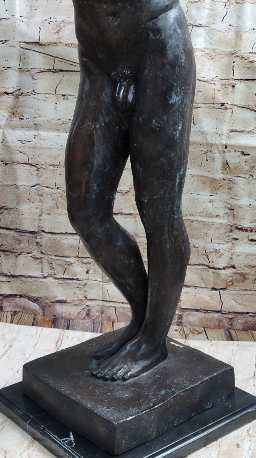 Nude Young Standing Man Statue Handcrafted Bronze Sculpture Home Decor Art SALE