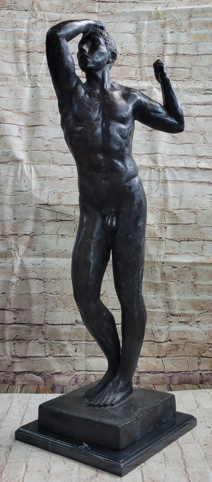 Nude Young Standing Man Statue Handcrafted Bronze Sculpture Home Decor Art SALE