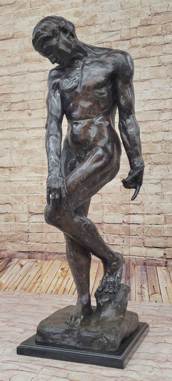 A Cast Bronze Sculpture, Adam, by Auguste Rodin Special Patina 3 Feet Tall Decor