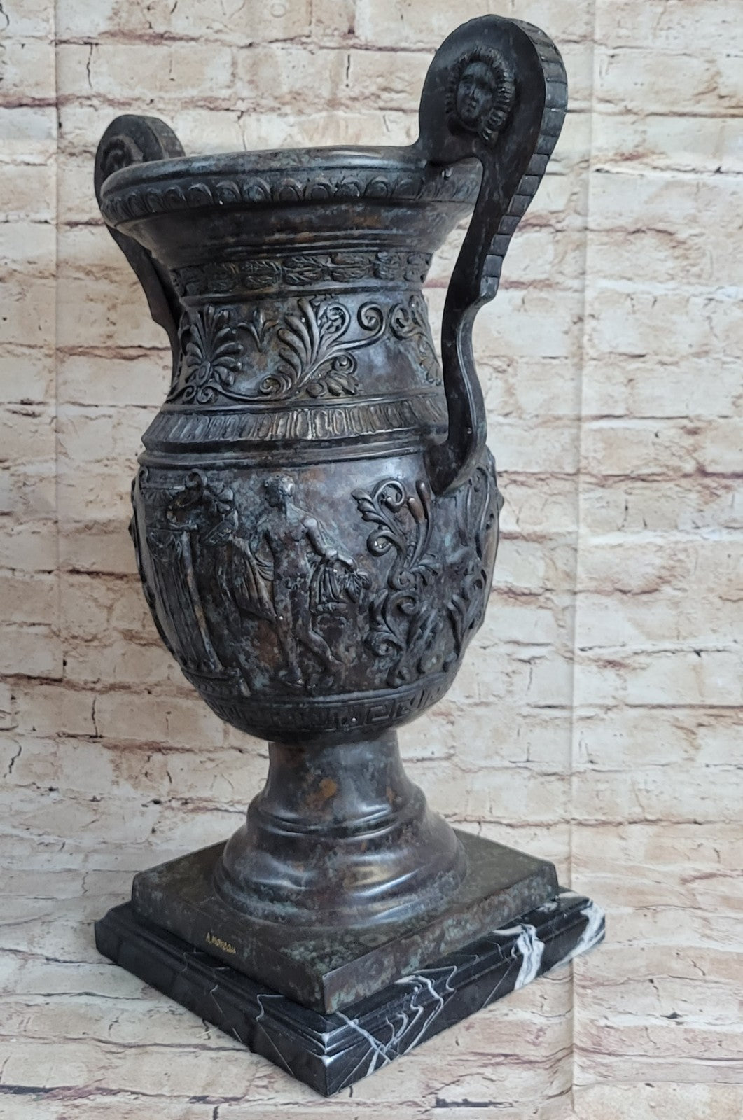 Art Deco Verdi Handcrafted Detailed Bronze Vase Sculpture Figurine Figure Decor