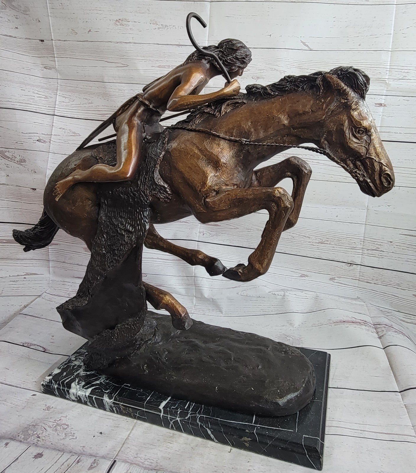 LARGE VINTAGE BRONZE SCULPTURE "THE CHEYENNE"BY FREDERIC REMINGTON 27" LENGTH