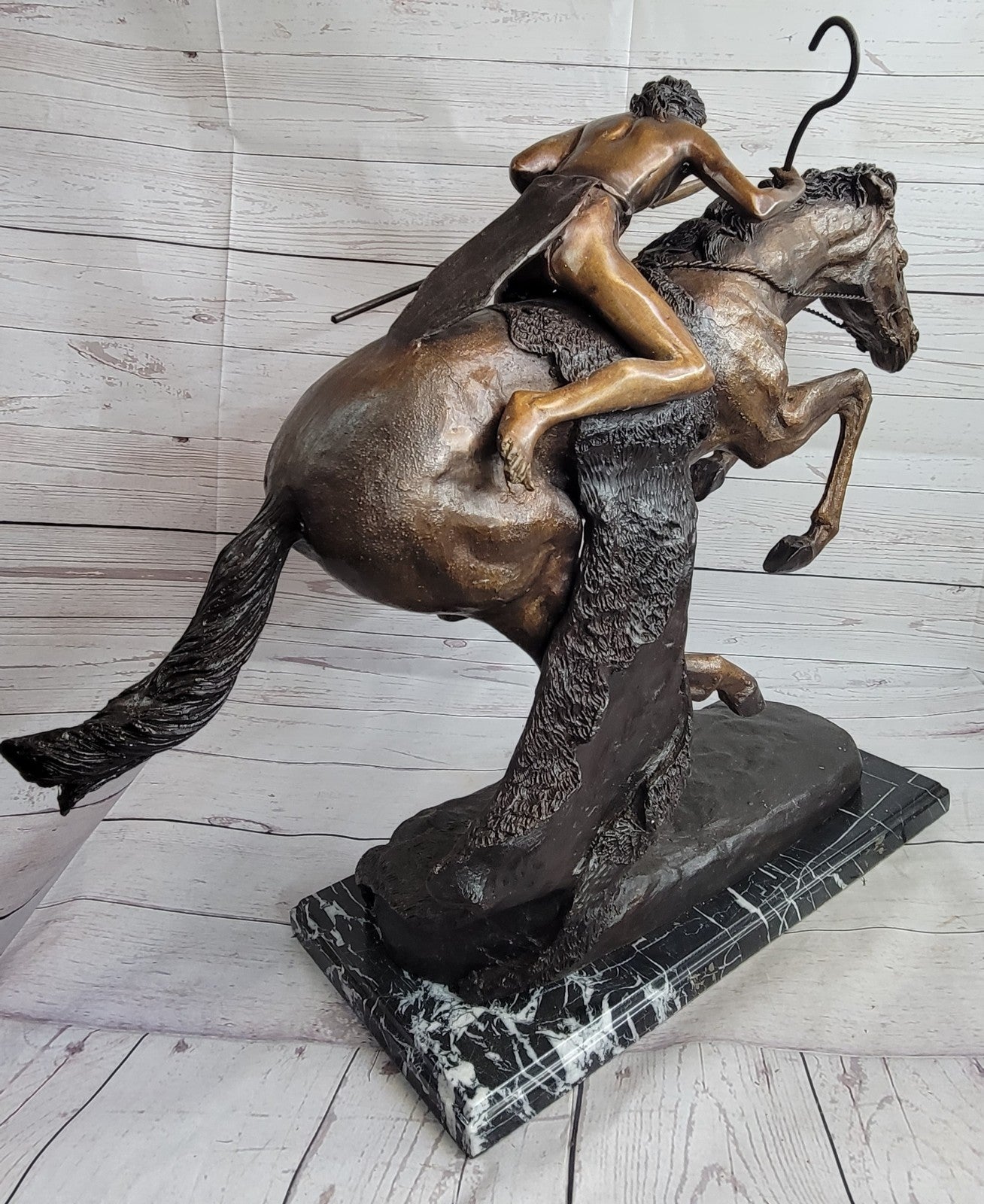 LARGE VINTAGE BRONZE SCULPTURE "THE CHEYENNE"BY FREDERIC REMINGTON 27" LENGTH