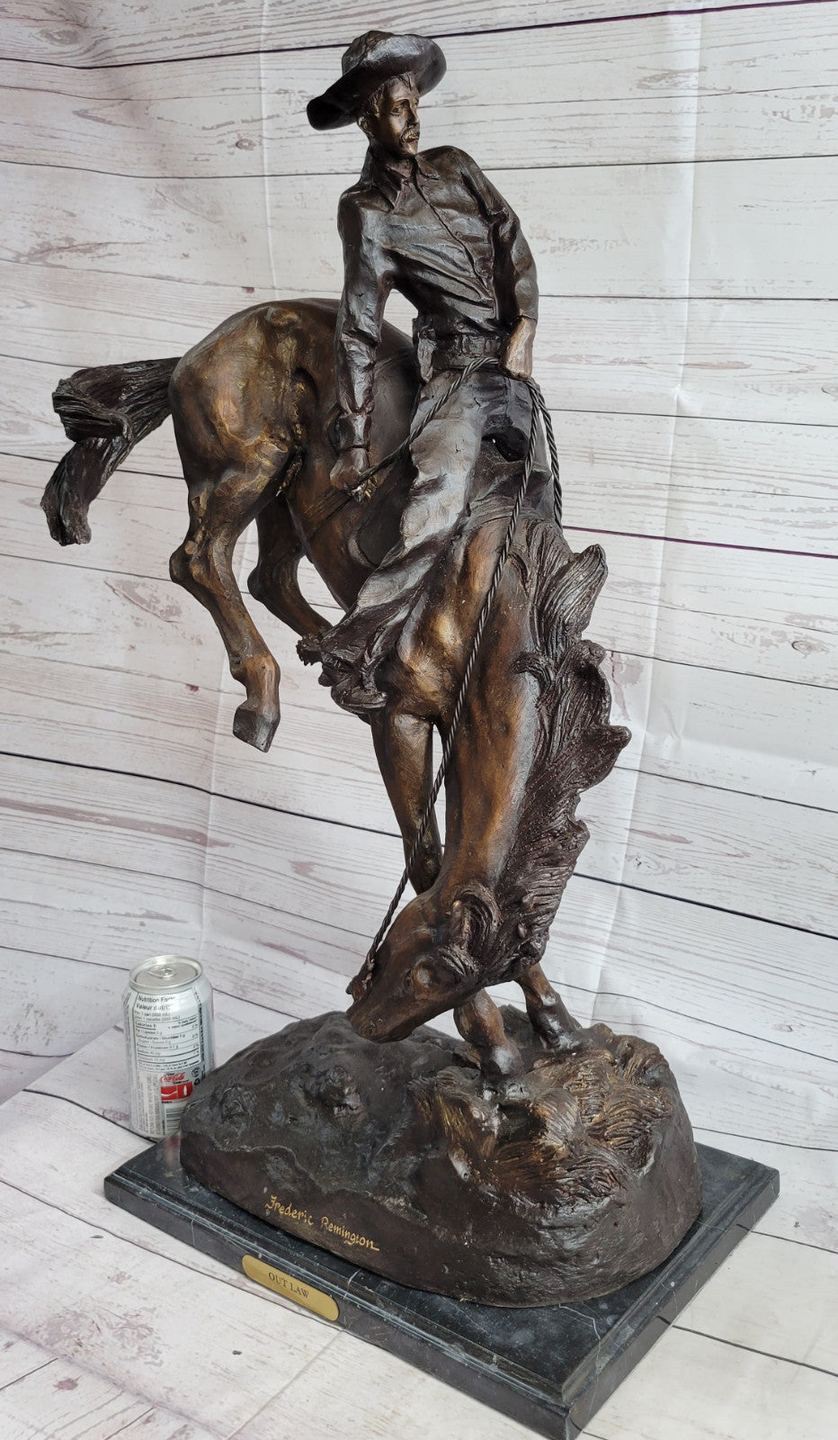 Cowboy" Pure Bronze Statue Sculpture by F. Remington, Full Size, Signed Figurine