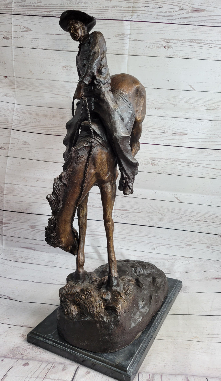 Cowboy" Pure Bronze Statue Sculpture by F. Remington, Full Size, Signed Figurine