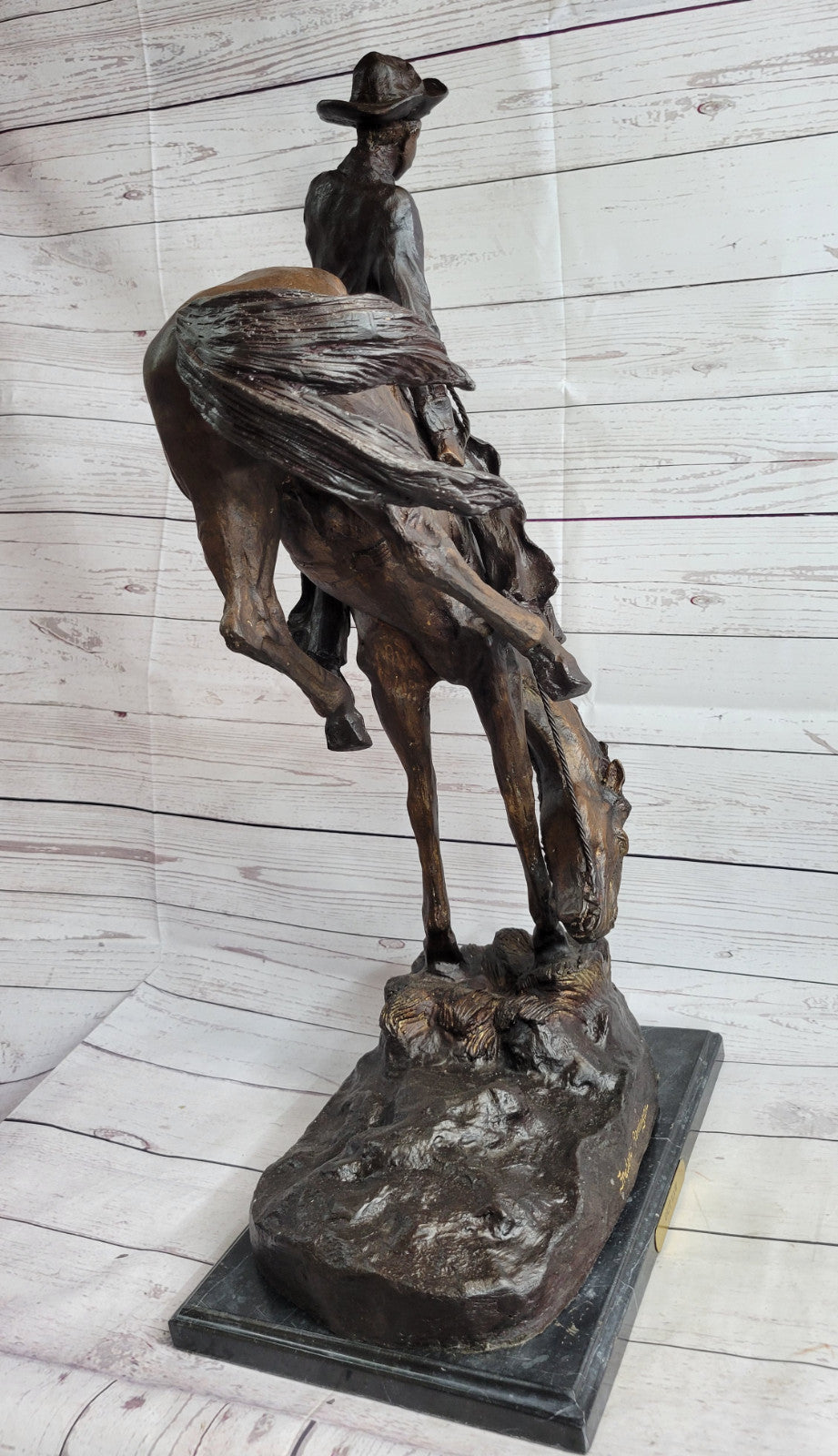 Cowboy" Pure Bronze Statue Sculpture by F. Remington, Full Size, Signed Figurine