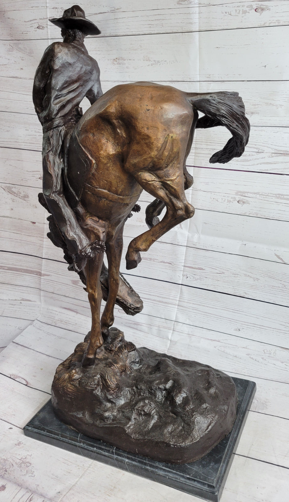 Cowboy" Pure Bronze Statue Sculpture by F. Remington, Full Size, Signed Figurine