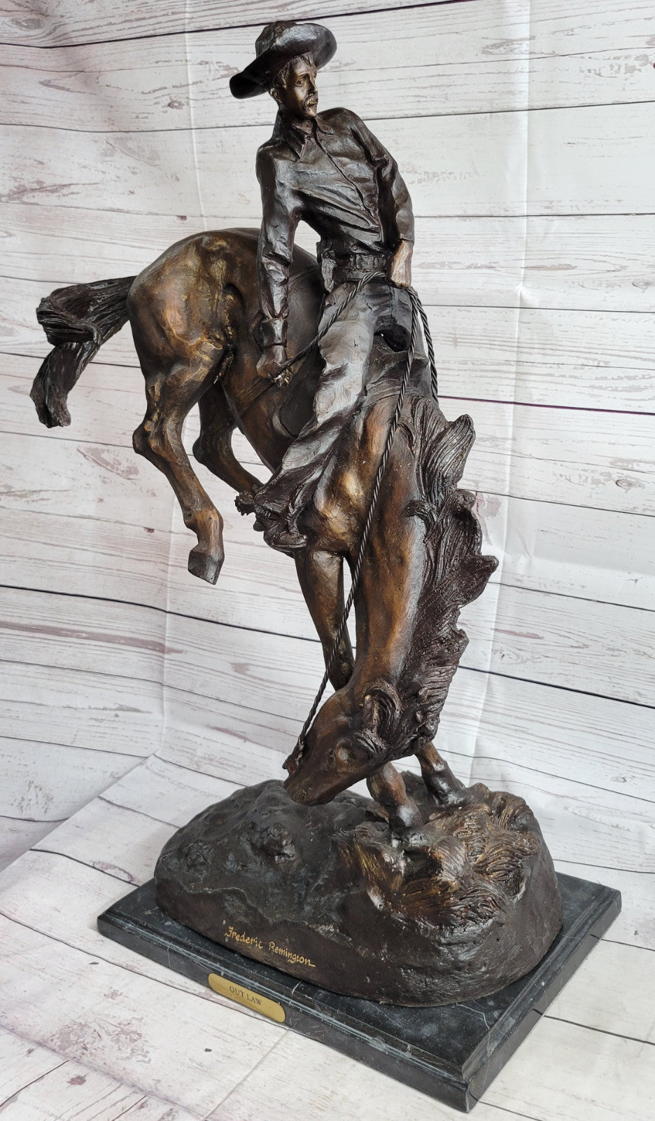 Cowboy" Pure Bronze Statue Sculpture by F. Remington, Full Size, Signed Figurine