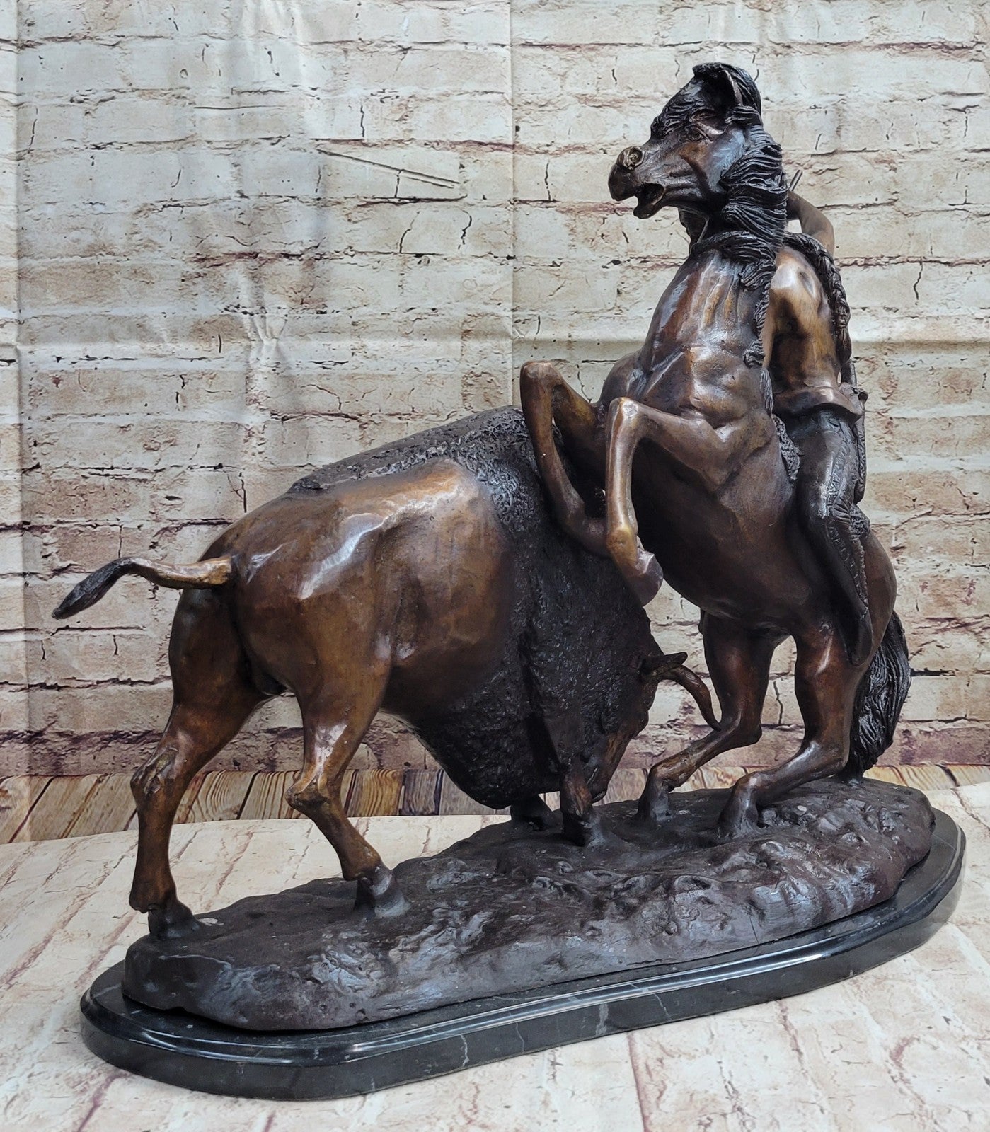 Handcrafted bronze sculpture SALE By Russell Solid Collectible Hunt" Buffalo *