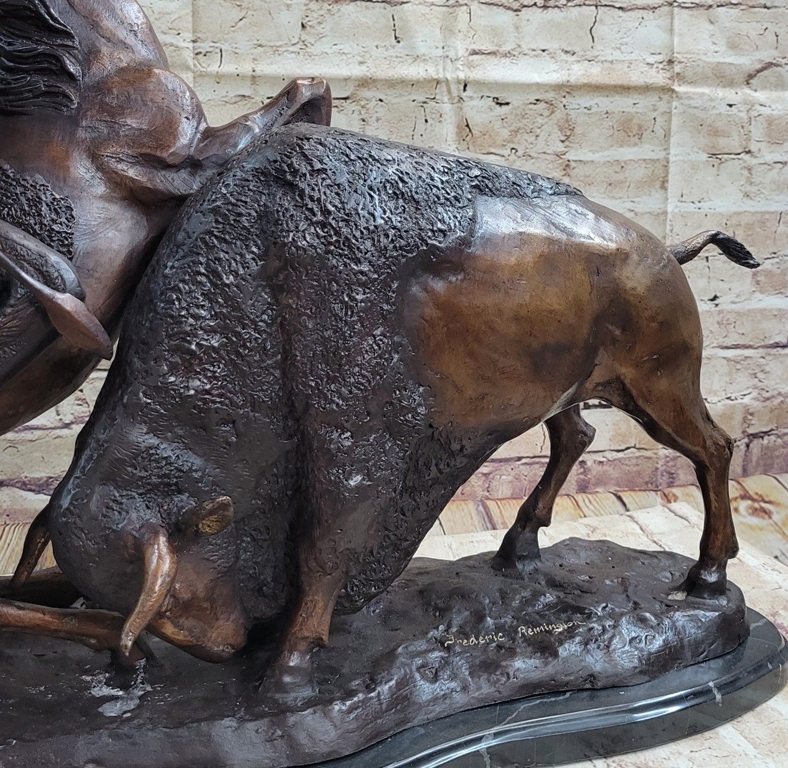 Handcrafted bronze sculpture SALE By Russell Solid Collectible Hunt" Buffalo *